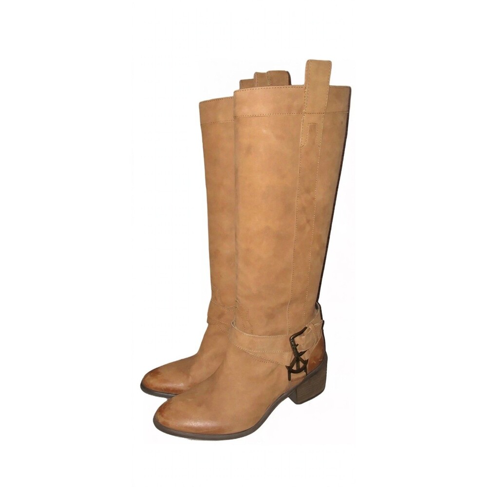 Donald J Pliner Devina Tall Boots 8.5M Cognac Leather Harness Buckle